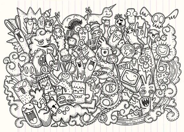 Vektorillustration av Doodle söt Monster bakgrund, Hand Rita — Stock vektor