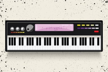 Vektör çizim. Müzikal düz arka plan. Piyano anahtar, keyboar