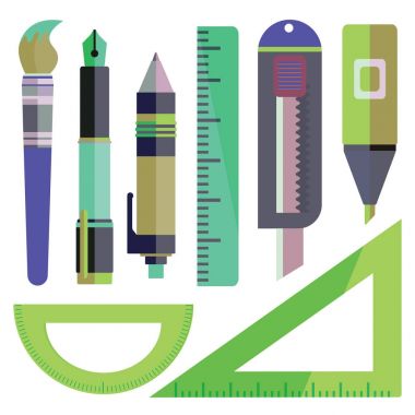 düz vektör simgesi, illüstrasyon izole kırtasiye seti 