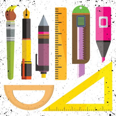 düz vektör simgesi, illüstrasyon izole kırtasiye seti 