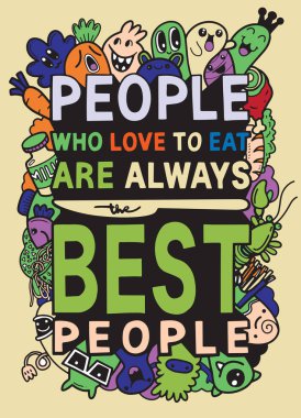 El çizilmiş vektör çizim, Doodle, gıda typograph ilgili