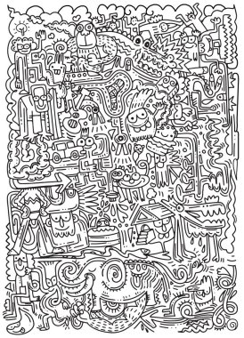 Elle çizilmiş vektör çizim, Doodle komik şehir, Illustrator