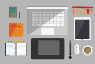 Düz vektör tasarım çizim modern iş office kümesi