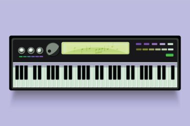 Vektör çizim. Müzikal düz arka plan. Piyano anahtar, keyboar