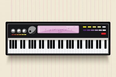 Vektör çizim. Müzikal düz arka plan. Piyano anahtar, keyboar