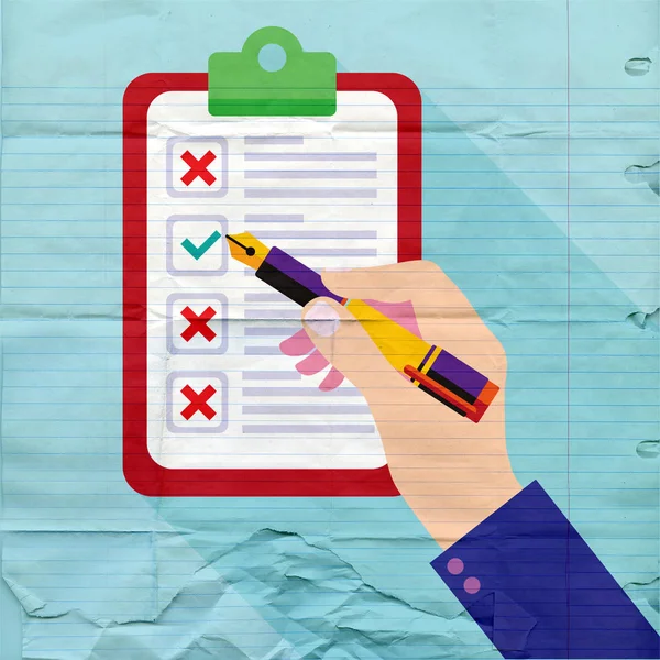 Clipboard checklist productivity hand check flat vector — Stock Vector