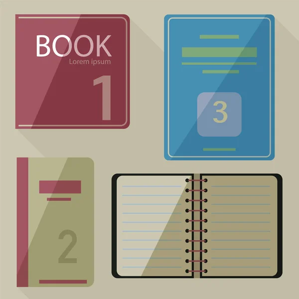 Set di icone del libro in stile flat design.Illustrazione vettoriale — Vettoriale Stock
