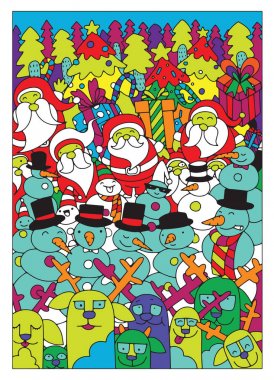 Elle yılbaşı tebrik kartları çizilmiş vektör kümesi