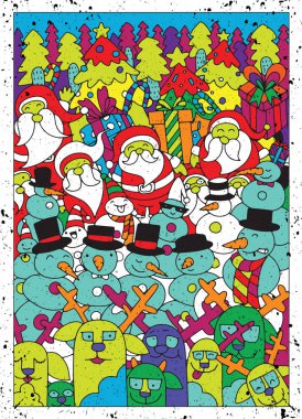 Elle yılbaşı tebrik kartları çizilmiş vektör kümesi