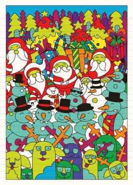 Elle yılbaşı tebrik kartları çizilmiş vektör kümesi