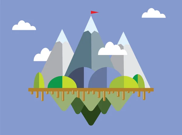 산 로우 폴 리 스타일 그림, 풍경에 플래그는 — 스톡 벡터