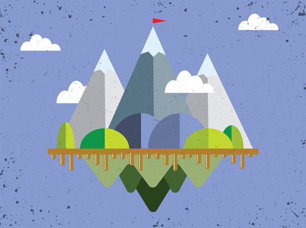 mountain low-poly style illustration,Landscape with flag on the 