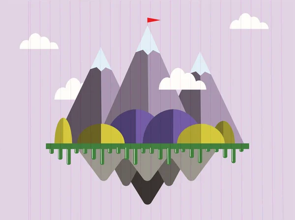 Illustration im Low-Poly-Stil, Landschaft mit Fahne auf der — Stockvektor