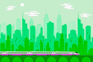 Yüksek hızlı tren ile Kentsel şehir, vektör çizim şablonu d