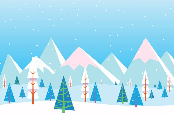 Christmas winter flat landscape background. Christmas forest woo — Stock Vector