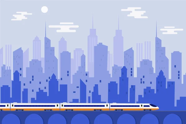 Train à grande vitesse avec ville urbaine, modèle d'illustration vectorielle d — Image vectorielle