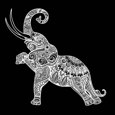 Stilize fantezi fil desenli. Çizilmiş vektör illustrat el