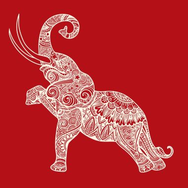 Stilize fantezi fil desenli. Çizilmiş vektör illustrat el