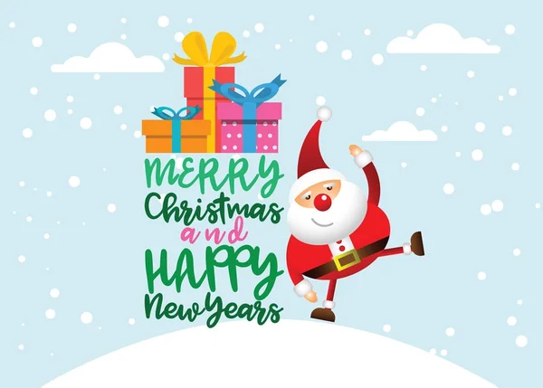 Cartoon Weihnachtsmann mit einem Geschenk von Spielzeug vor Winter Backgrou — Stockvektor