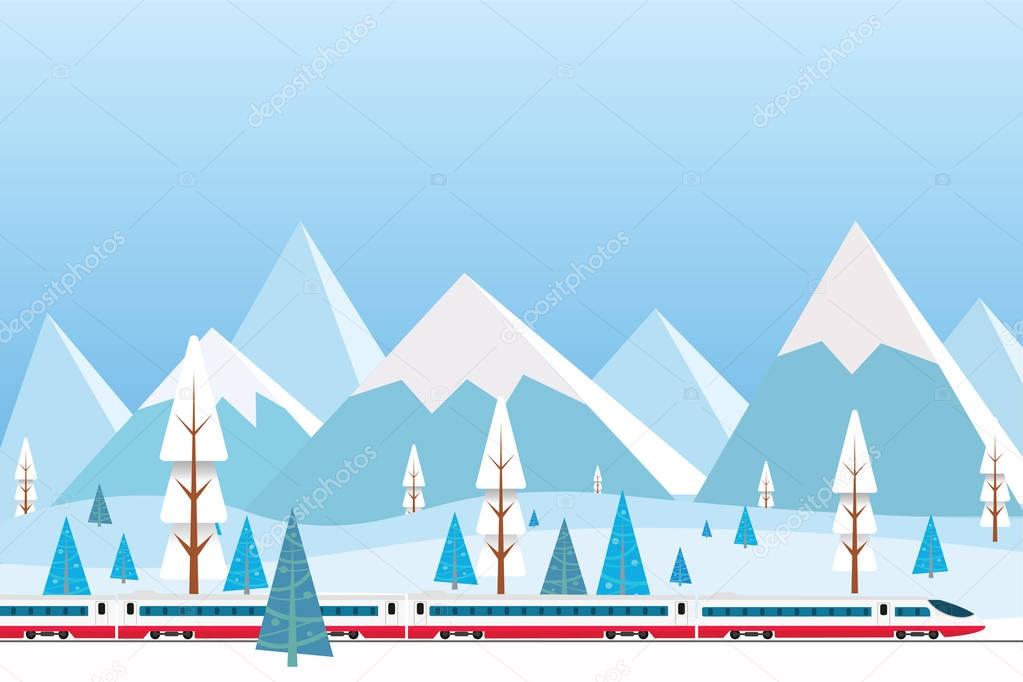 vector illustration of high speed train driving on background of