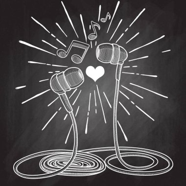 Kulaklık doodle kroki tarzı vektör çizim ile müzikal 