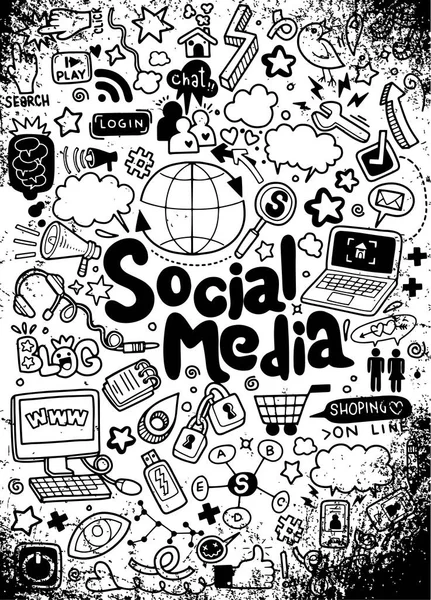 Oggetti Simboli Sull Elemento Social Media Illustrazione Vettoriale — Vettoriale Stock