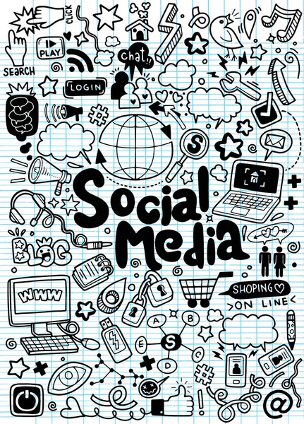 Objetos Símbolos Elemento Redes Sociales Ilustración Vectorial — Vector de stock