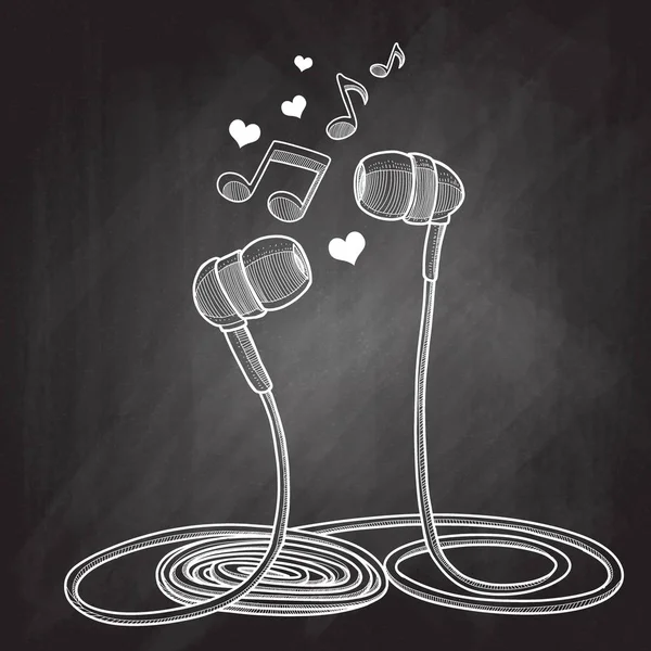 Auriculares doodle boceto estilo vector ilustración con musical — Vector de stock