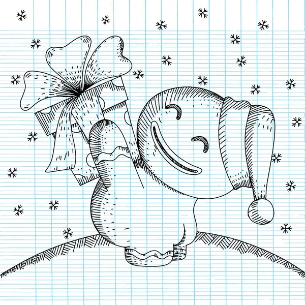 Dibujo dibujado a mano lindo pan de jengibre con cinta grande envoltura de arco — Vector de stock