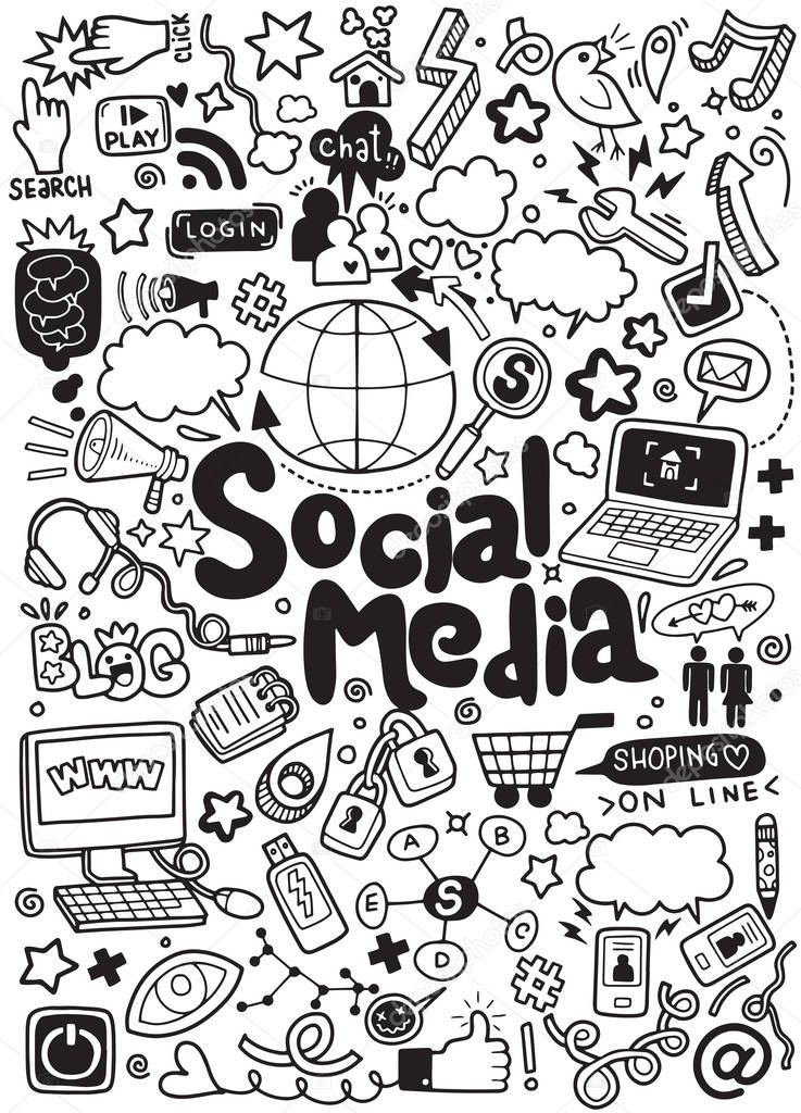 Objects and symbols on the Social Media element. Vector illustration