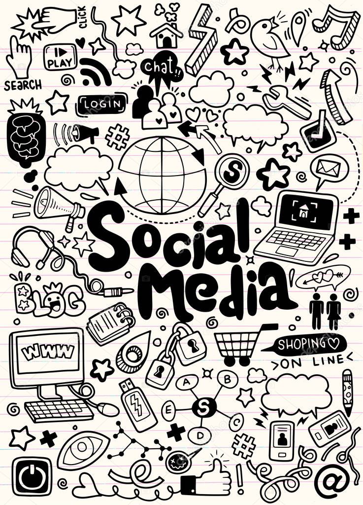 Objects and symbols on the Social Media element. Vector illustration