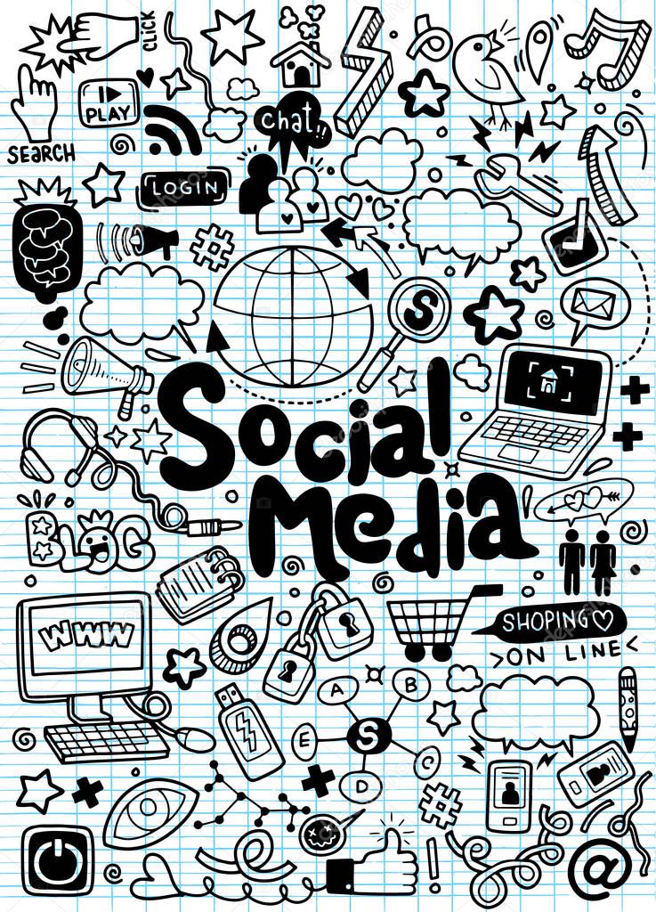 Objects and symbols on the Social Media element. Vector illustration