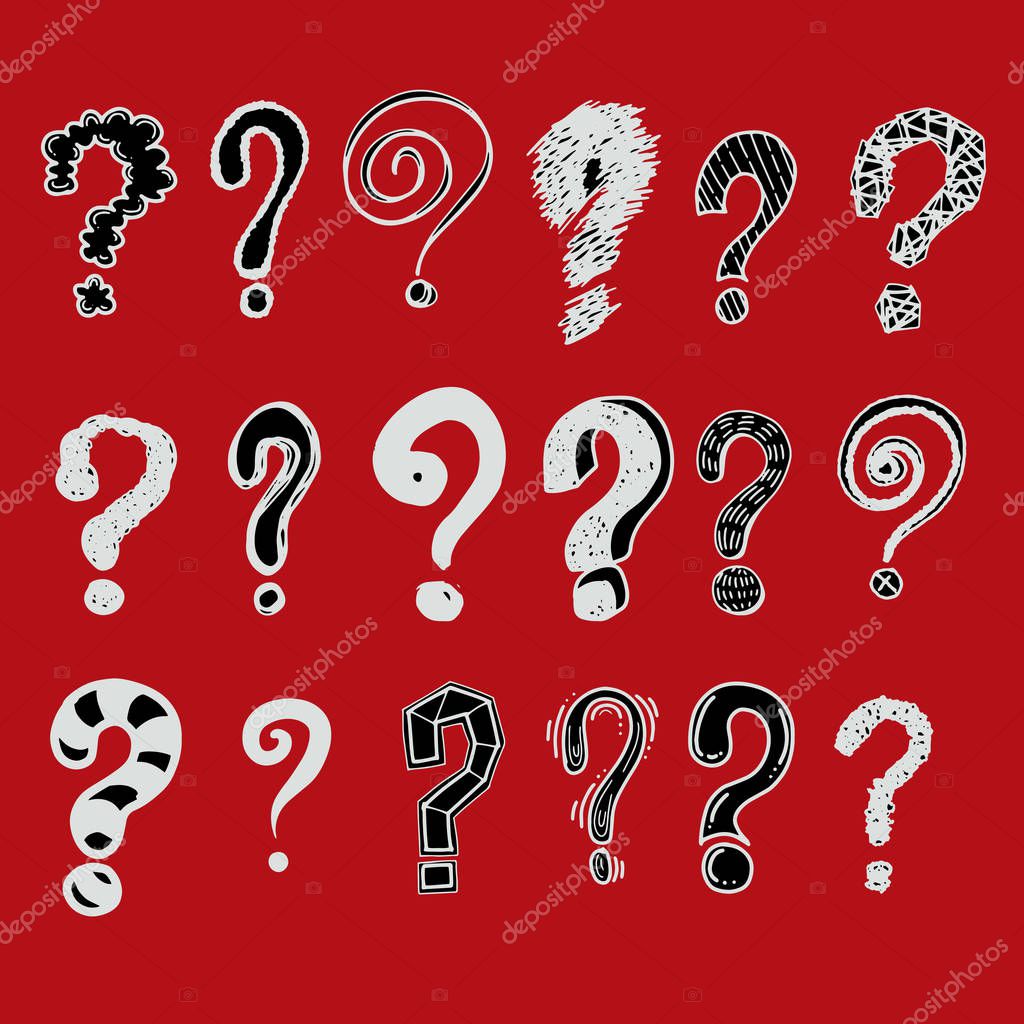 Set of hand drawn question marks. Vector illustration.
