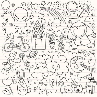 Şirin çocuk çizimleri çocuklar, hayvanlar, doğa topluluğu,