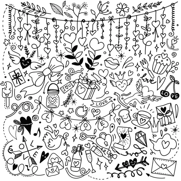 Día de San Valentín Amor y Corazones Doodles Design Elements — Archivo Imágenes Vectoriales