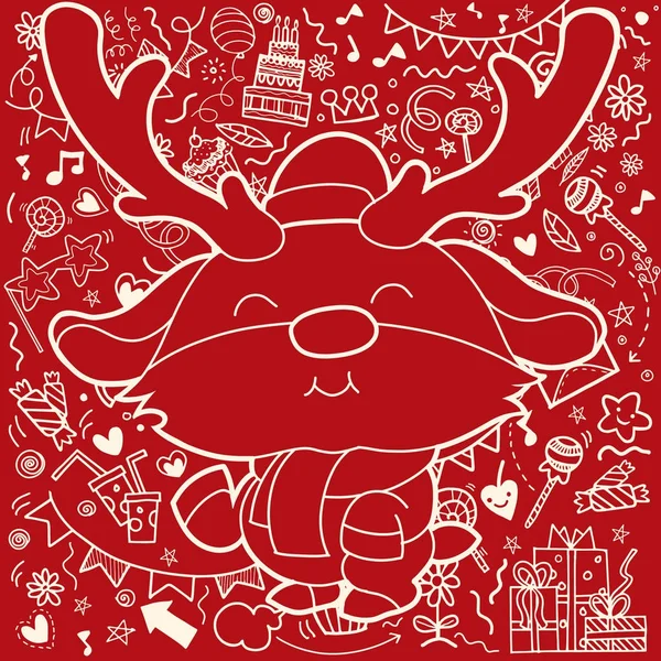 Komik Noel Reindeer Noel kartı. Sevimli çizgi komik — Stok Vektör