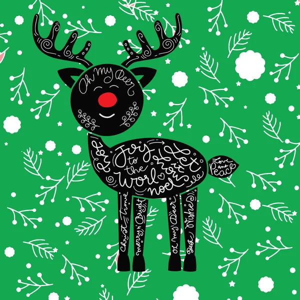 Cerf de Noël. Joyeux Noël et bonne année. Illustration vectorielle de silhouette de cerf. Affiche ou carte postale calligraphique ou lettrée. Illustration vectorielle — Image vectorielle