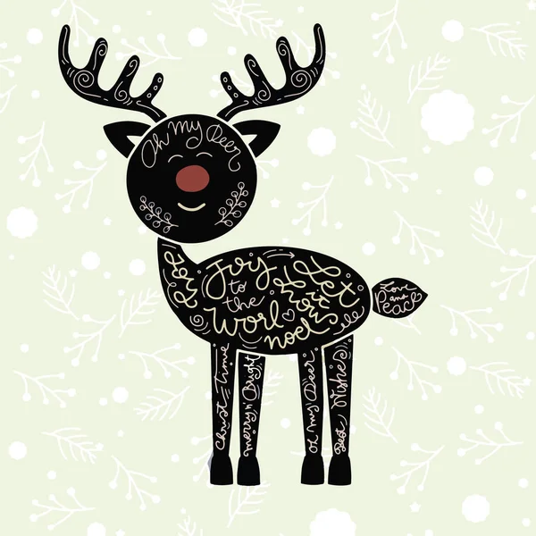 Cerf de Noël. Joyeux Noël et bonne année. Illustration vectorielle de silhouette de cerf. Affiche ou carte postale calligraphique ou lettrée. Illustration vectorielle — Image vectorielle