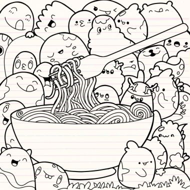 Sevimli canavar Doodle tarzı Noodle vektör çizim 