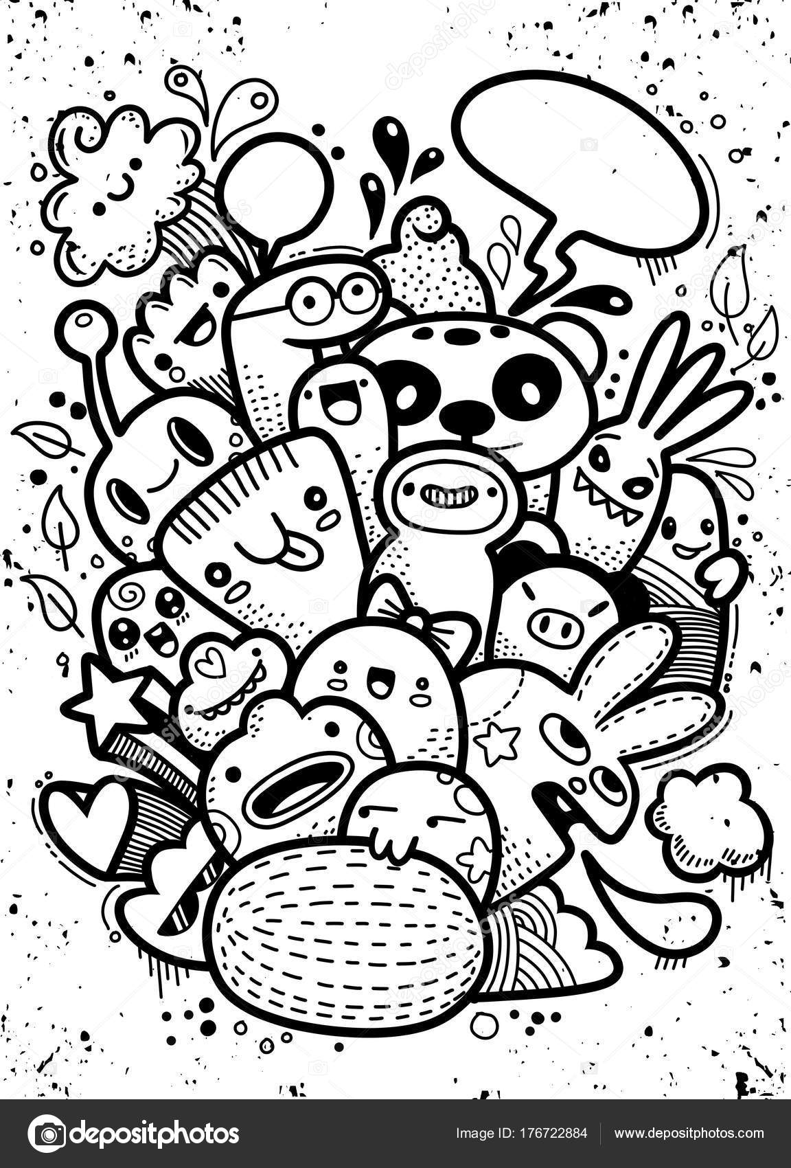 Crazy Hand drawn hipster doodle gruppo mostro stile di disegno Illustrazione di vettore — Vettoriali di 9george