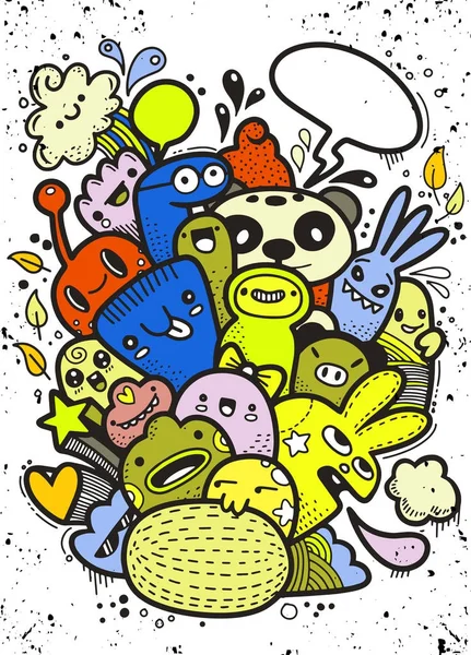 Hipster hand gezeichnet Crazy Doodle Monster Group, Zeichnung style.vect — Stockvektor