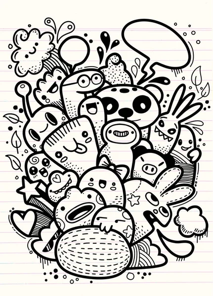 Csípő kézzel rajzolt őrült doodle Monster csoport, rajz stílust. Vect — Stock Vector