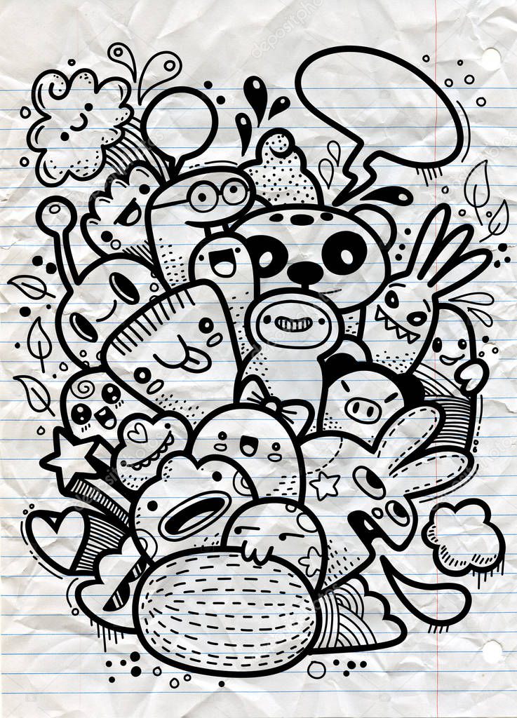 Hipster Hand drawn Crazy doodle Monster group,drawing style.Vect