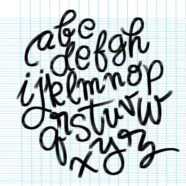 字体画笔老式手绘字母绘图与刷子。手 — 图库矢量图片