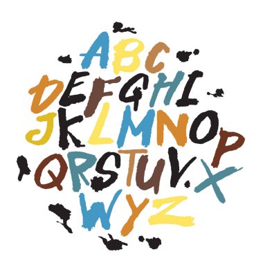 Elle çizilmiş alfabesinde geçerli olan harfleri. İşaretçi el yazısı yazı tipi. İzole izin