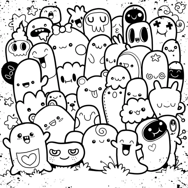 Grappige monsters, Cute Monster patroon voor coloring boek. Zwart een — Stockvector