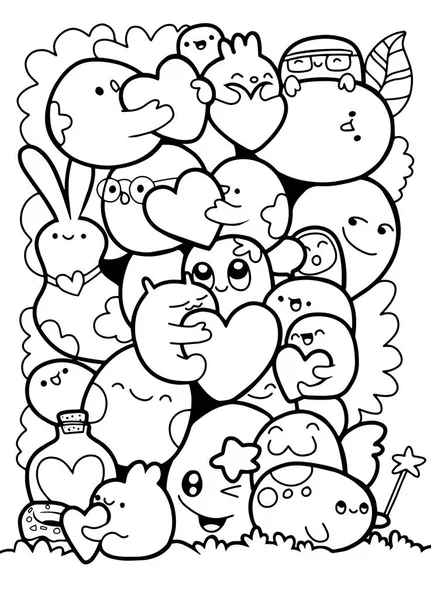 Grappige monsters, Cute Monster patroon voor coloring boek. Zwart een — Stockvector