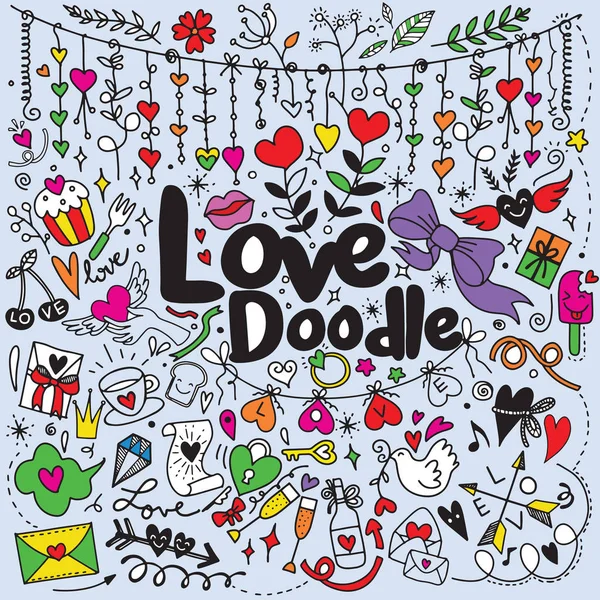 Día de San Valentín Amor & Corazones Doodles Elementos de diseño en forrado S — Vector de stock