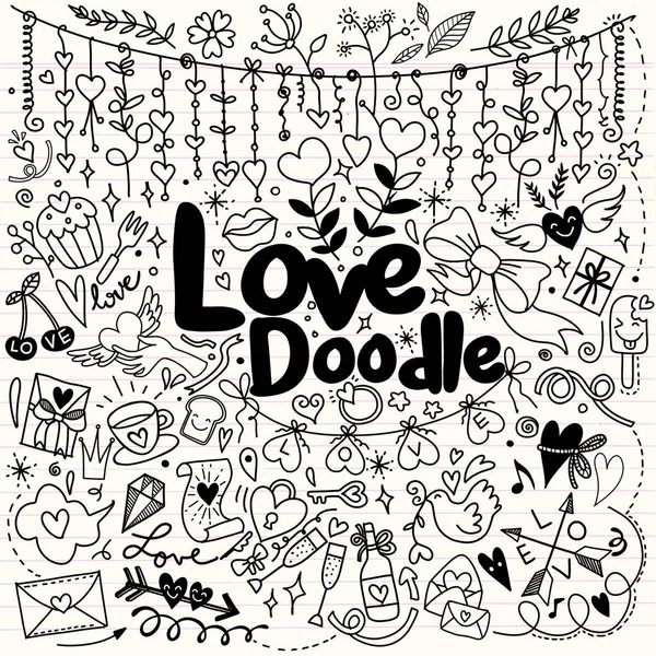 Día de San Valentín Amor & Corazones Doodles Elementos de diseño en forrado S — Vector de stock