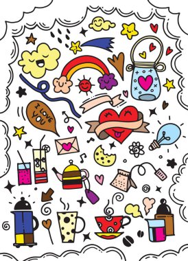 Gıda, simge, çekilmiş, el, vektör, arka plan, hızlı, mutfak, kek